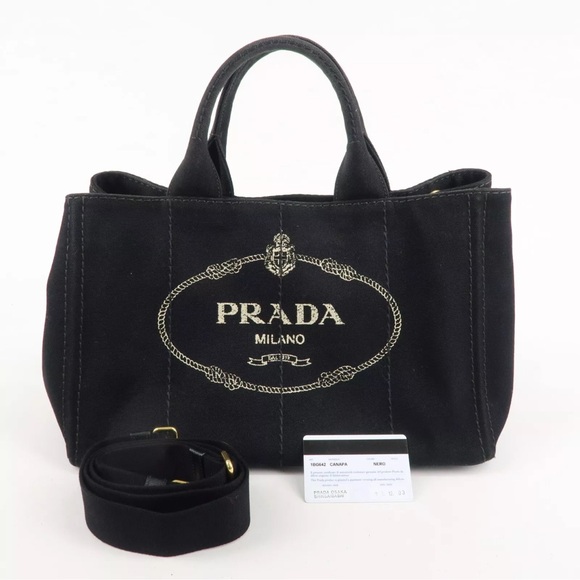 👜 BLACK  PRADA CANAPA TOTE XL WITH STRAP❤️❤️ WITH COA - Picture 2 of 12